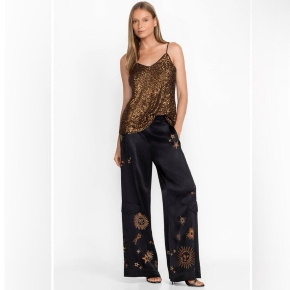 Johnny Was celestial Estrella wide leg satin cargo pants silk blend S small